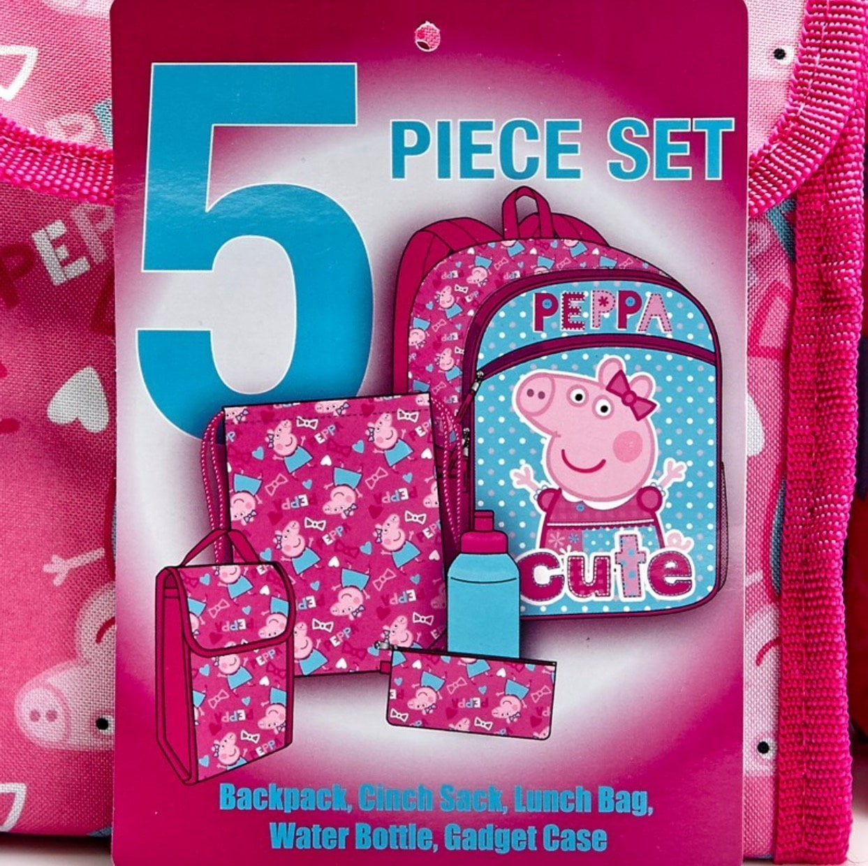 Fourever Funky Peppa Pig Girls' 16 Inch Backpack 5pc Set, Pink