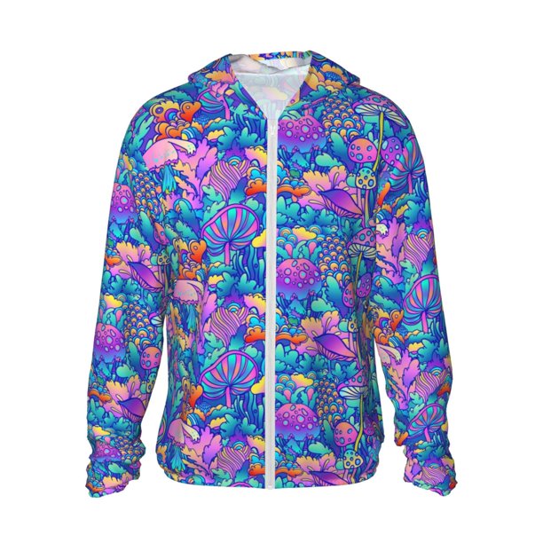 Balery Colorful Mushrooms Sudadera ligera de manga larga con capucha y protección solar UPF 50+ para hombre y mujer, ideal para pesca y running-3X-Large