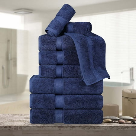 Superior 800 GSM Egyptian Cotton 9-Piece Heavyweight Towel Set Navy Blue