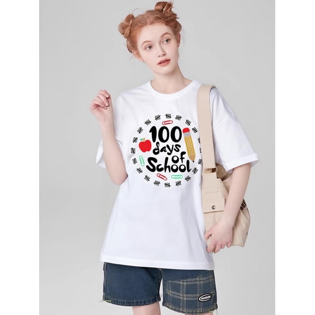 100 Days Of School Teacher T-Shirt, Team Teacher Shirt, Back To School Shirt, Teacher Life Shirt, TeCamisetas para mujer, lindas camisetas con estampado gráfico, de manga corta, estilo casual, para ve