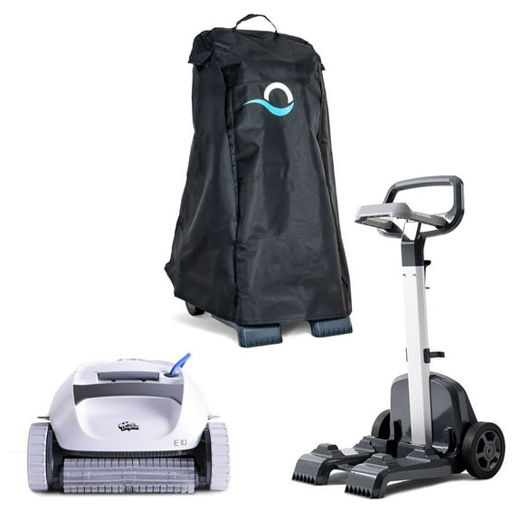 Dolphin E10 Robotic Pool Vacuum Cleaner Pools up to 30 FT - Premium Bundle with Caddy and Cover