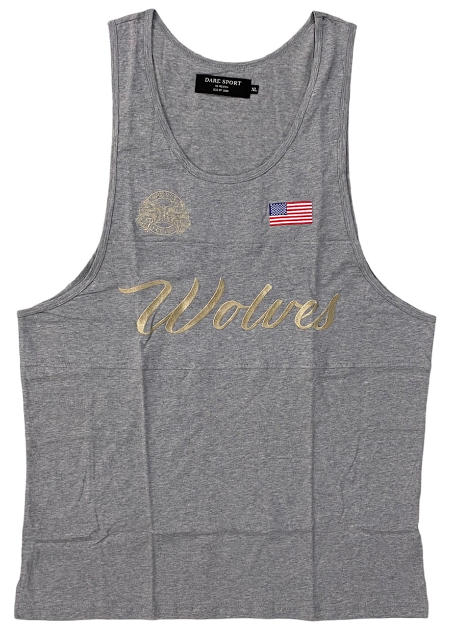 Darc Sport Men's USA Flag Wolves Cursive Venice Embroidered Muscle