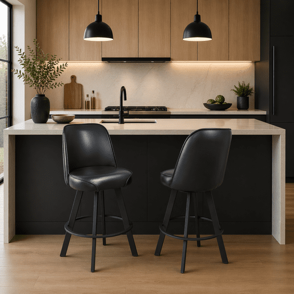 ZHICHUN Set of 2 Counter Height Swivel BucketSeat Bar Stools, CommercialGrade PU Leather Bar Chairs with Metal Frame & Memory Foam Cushion, Modern Bar Stools for Home Bar, Caf & Restaurant, Black