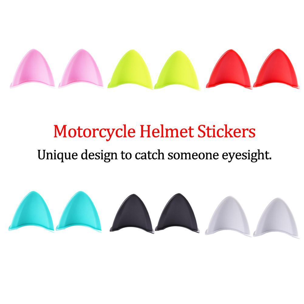 2Pcs Cute Cat Ears Car Motorcycle Helmet Sticker Motocross Face Full Road V3H5