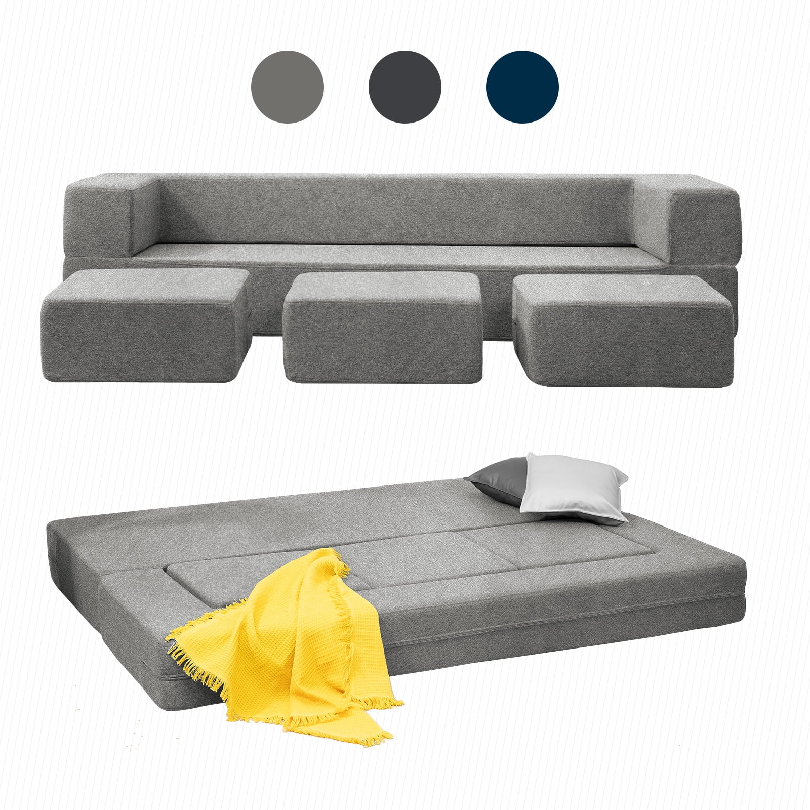 BALUS Folding Bed Couch, Sleeper Foam Sofa Bed, Cushioned Foam Mattress