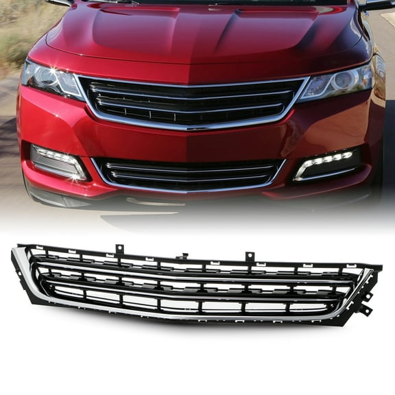 AKKON-Fits 2014-2020 Chevy Impala LT Front Lower Center Grille Assembly Chrome/Black ABS Plastic w/o Midnight Black Package