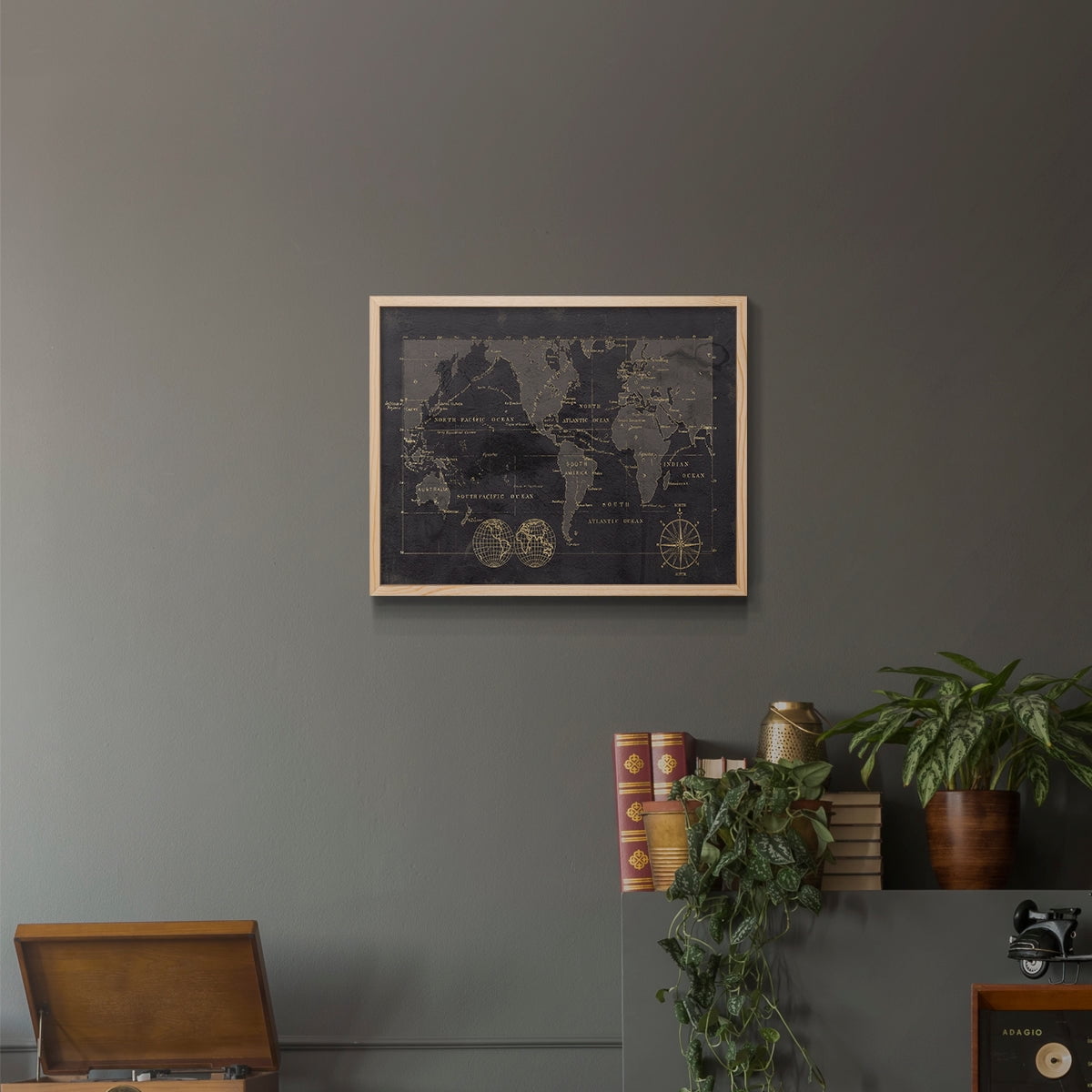 Black Gold Map by Carol Robinson - Restickable Framed Giclée Print