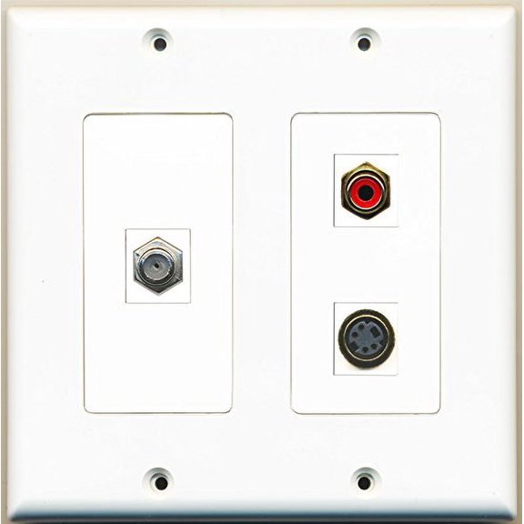 RiteAV - 1 Port RCA Red 1 Port Coax Cable TV- F-Type 1 Port S-Video - 2 Gang Wall Plate