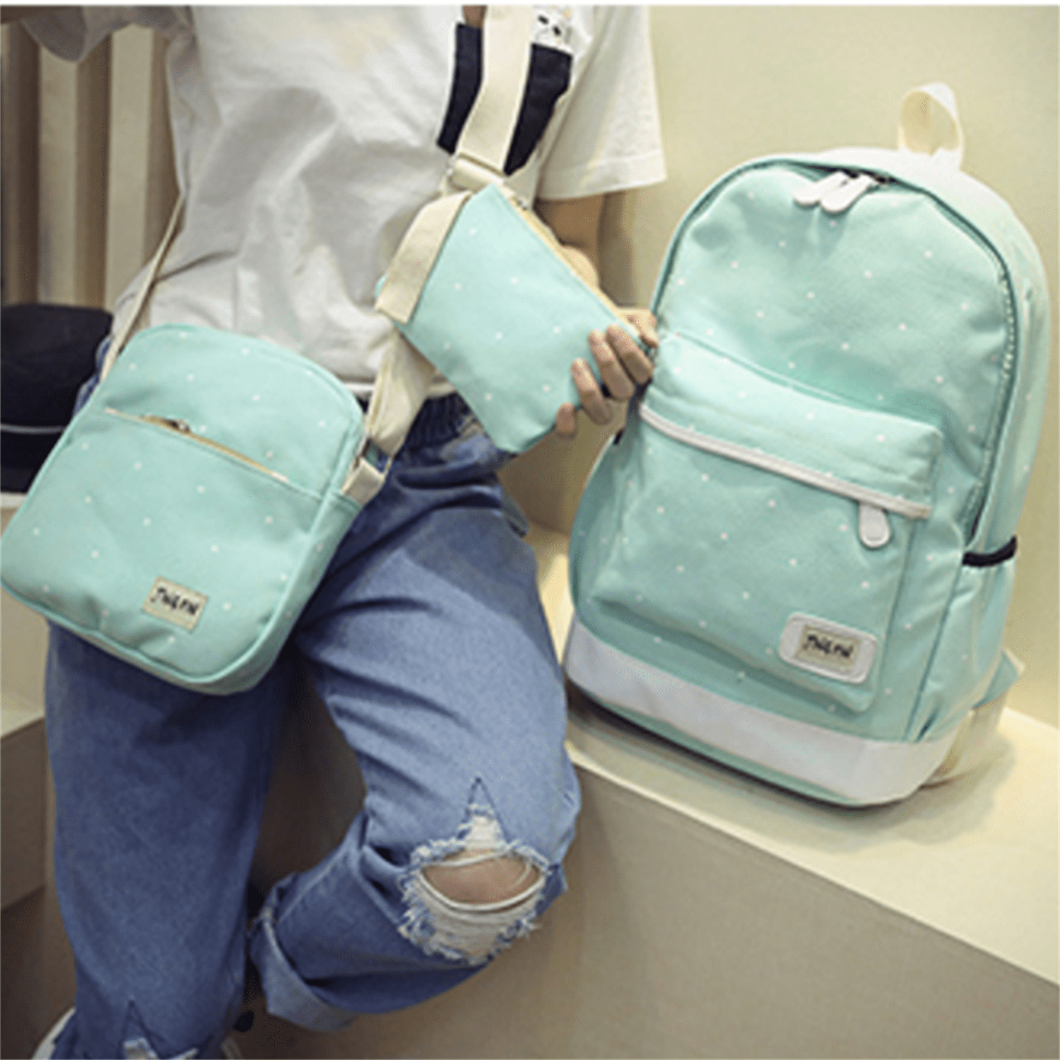 Lowestbest School Backpack Set, Students Canvas Backpack, School Bag for Men and Women Lowestbest School Backpack Set, Students Canvas Backpack, School Bag for Men and Women