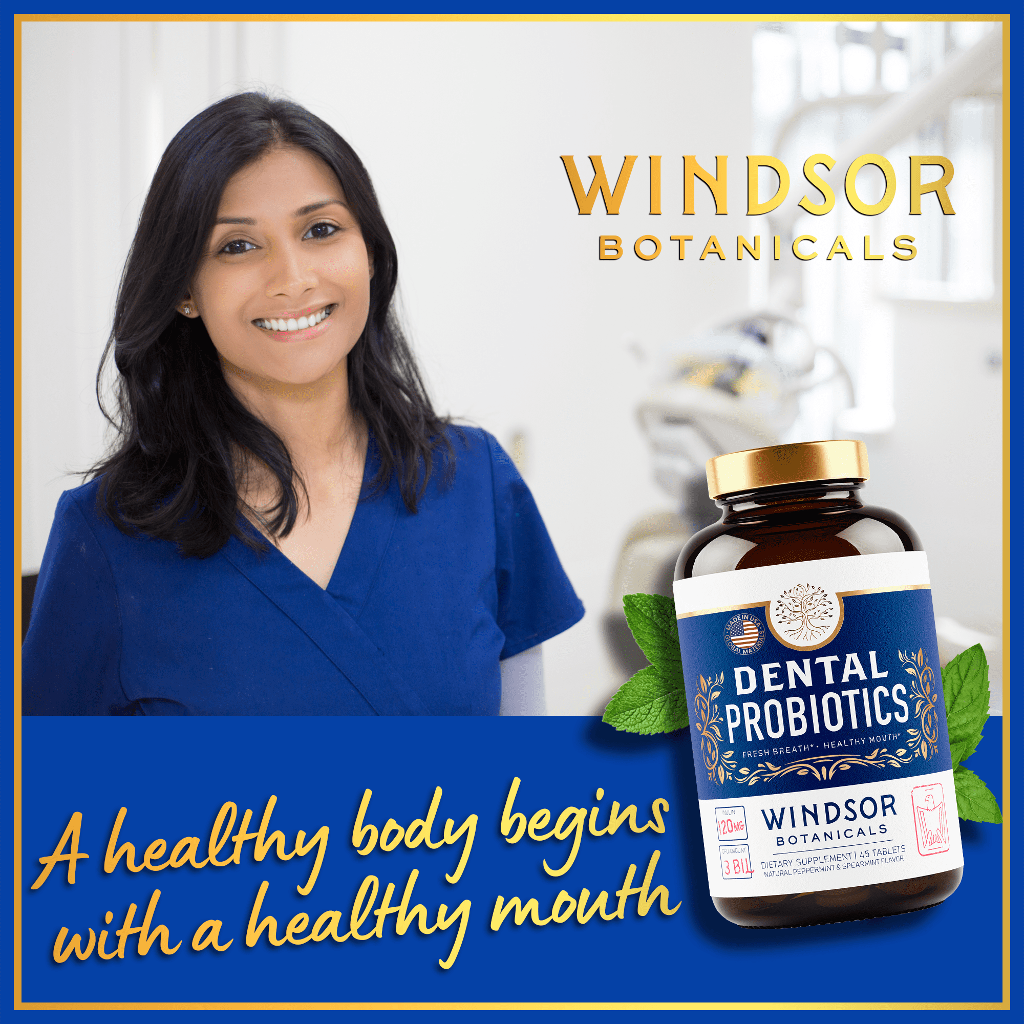 Windsor Botanicals Dental Probiotics for Bad Breath - 3bn CFU - 45 Tablets