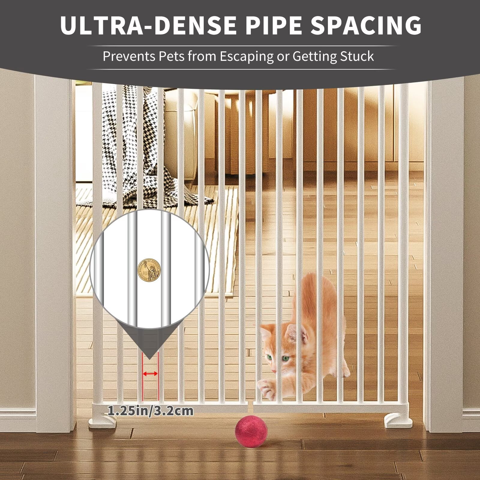 Lilypelle Extra Tall Cat Pet Gate, Adjustable 29.5-32 Inch Width 74.8-96.5 Inch Height, No Drilling Pressure Mounted, Walk Through Swing Safety Double Door Gate for Doorways, Stairs, Kitchen, House