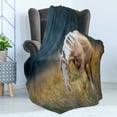 thumbnail image 4 of Farm Animal Soft Flannel Fleece Throw Blanket, Blurry Backdrop Photo of Palomino Horse Grazing at Sunrise Pasture, Cozy Plush for Indoor and Outdoor Use, 50" x 60", Multicolor, by Ambesonne, 4 of 5