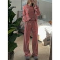 thumbnail image 3 of Pijamas de rayas for mujer, conjuntos de 2 piezas, camisetas de manga larga, pantalones anchos con cordón, conjuntos a juego, conjuntos de estar en casa, 3 of 7
