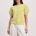 thumbnail image 6 of Women's Solid Color Short Sleeve Button Front Cardigan Sweater Top Blouse for Casual Work Office and Vacation Outfits Fashion Essential Gift for Women | Sopatenor,Yellow XL, 6 of 8