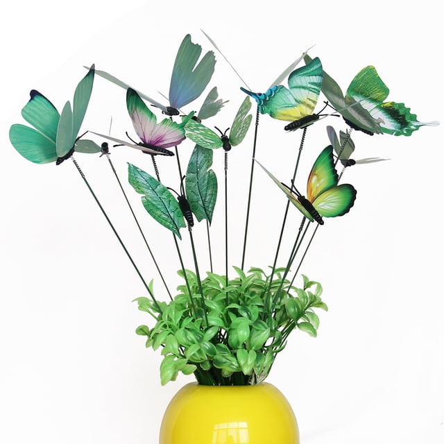 12 Pcs Piquets Papillon / Décoration de Cour Extérieure / Designs d'Ailes Colorées, Métal Résistant à la Rouille, Installation Facile, Peinture anti-UV, Idéal pour Jardinières, Pots de Fleurs et Décoration de Paysage