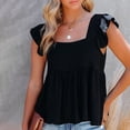 thumbnail image 2 of safuny Women's Babydoll Tank Tops Tunic Clearance Solid Sleeveless Summer Beach Clothing Square Neck Elegant Ruffle Pleated Trendy Camisole Holiday Black M, 2 of 9
