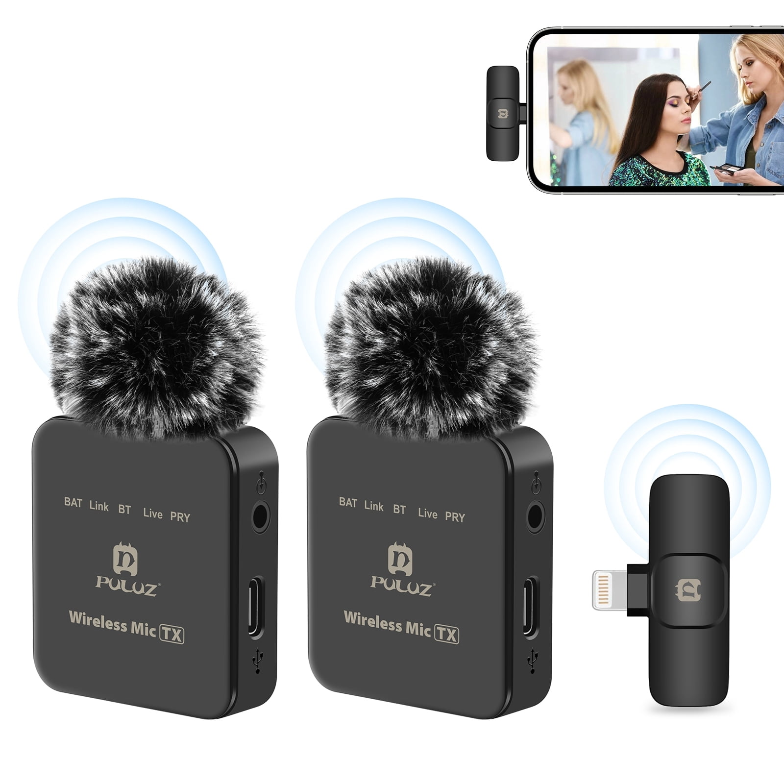 System  PU647B Wireless Microphone System With 1 Receiver & 2 Transmitters 10M Transmission Range Built-in Battery Replacement For  Computer Laptop Camera For Live