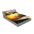 thumbnail image 2 of Ambesonne Fall Fitted Sheet & Pillow Sham Set, Sunset Tiber River Rome, Full, Marigold Yellow Black, 2 of 2