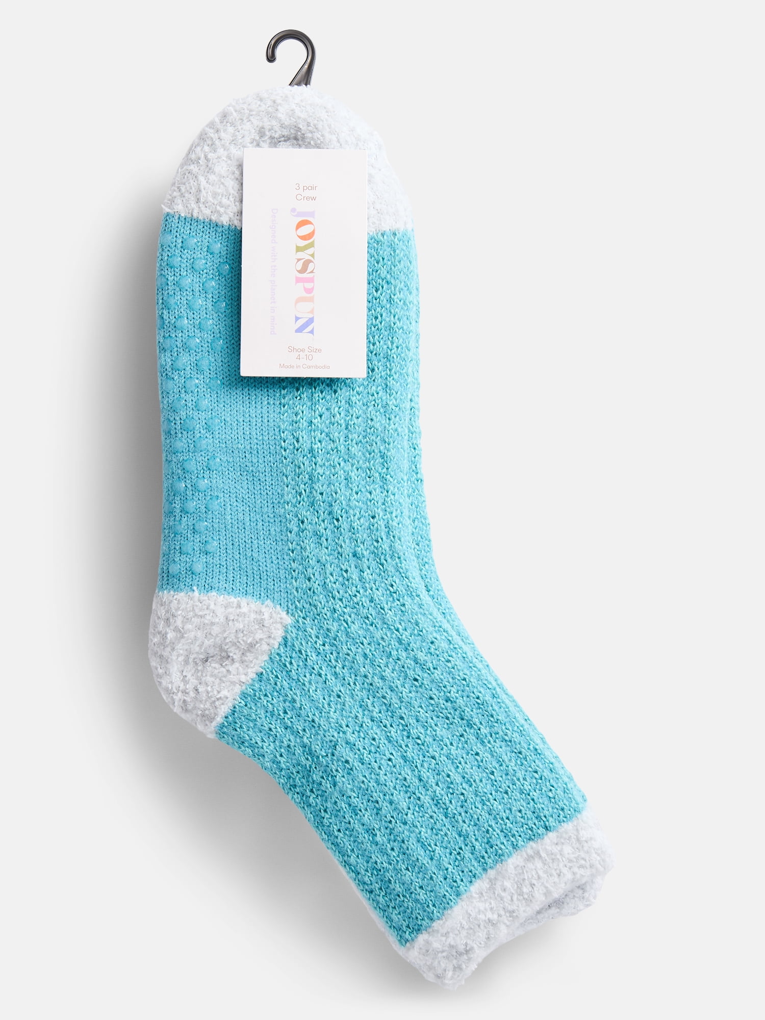 Joyspun Women's Double Layer Crew Lounge Socks, 3 Pack, Shoe Sizes 4-10