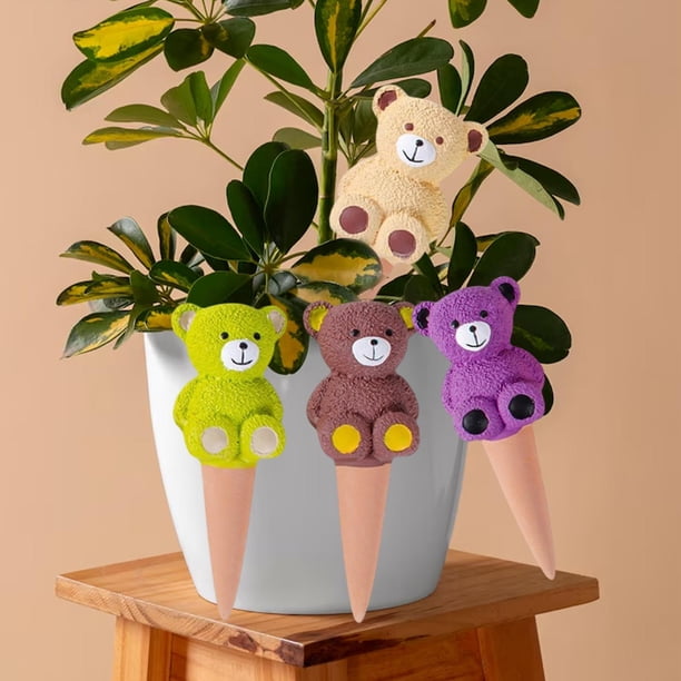 4 piezas de estacas de riego de riego en forma de oso múltiples de riego de goteo para goteo para macetas de terracota de jardín balcón