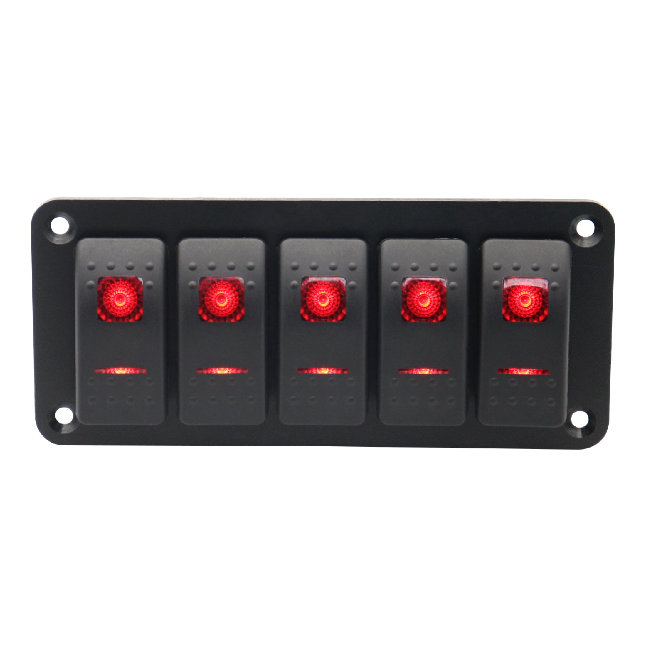EUBUY 4 Gang 12V/24V Rocker Switch with Red LED Light Waterproof Rocker  Switch Panel for Car Marine Car Boat Vehicles Truck 