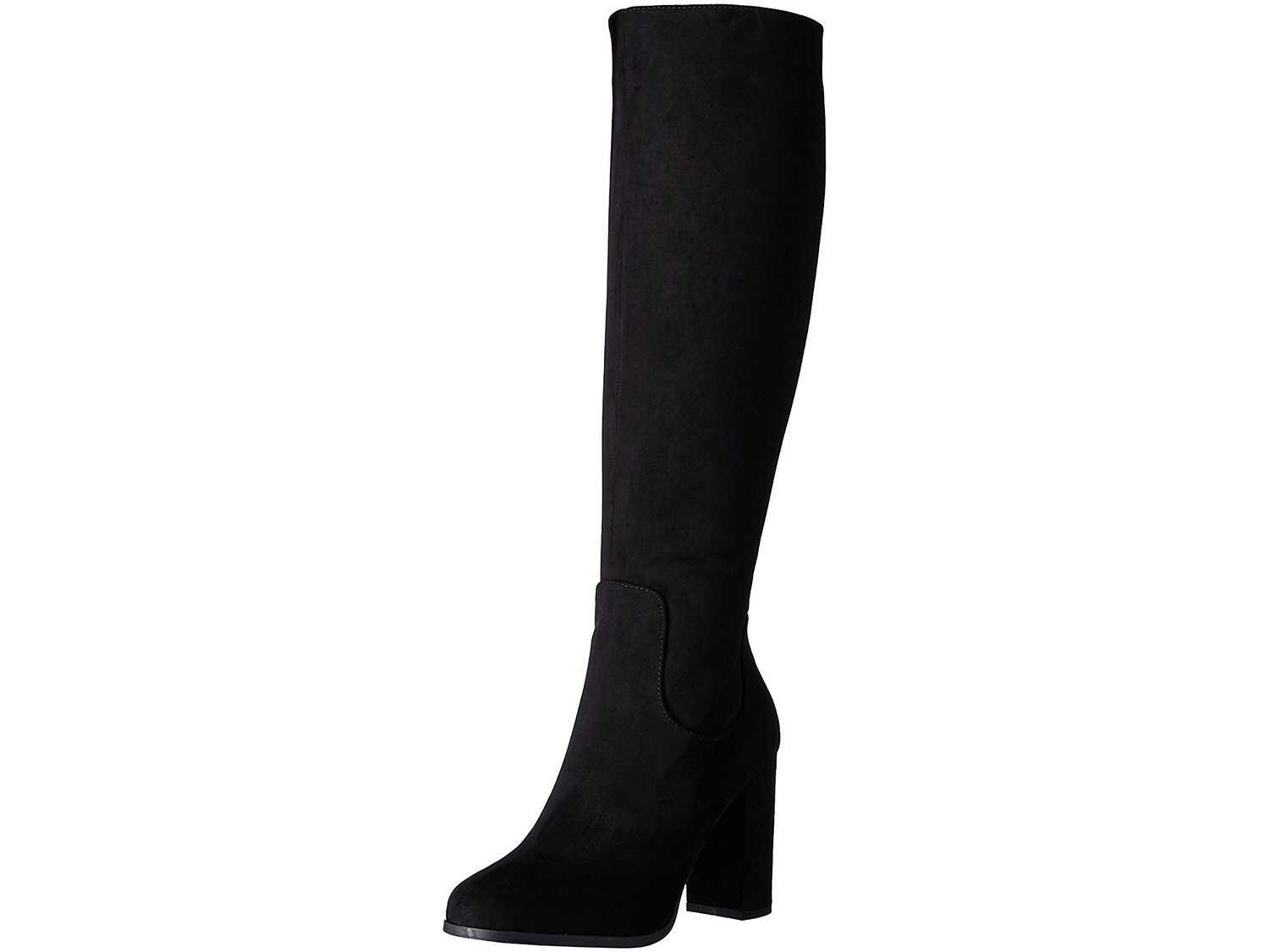 girls black knee high chunky block heel boots