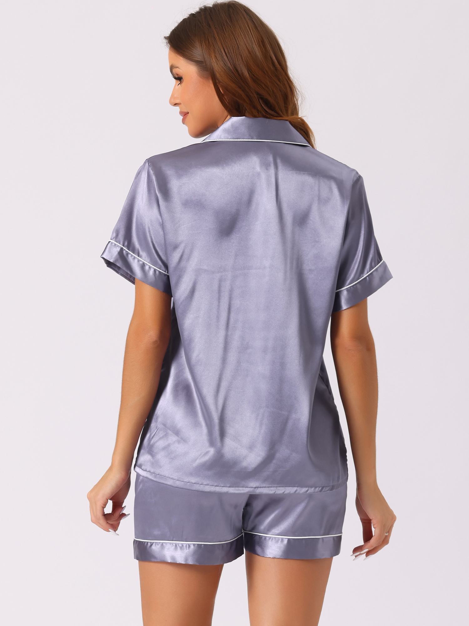 DARING DIVA Women's Satin Top and Shorts Pajama Set M Light Purple