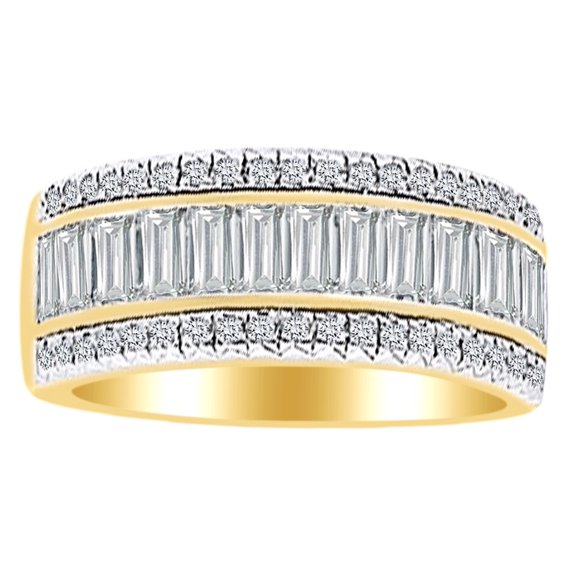 AFFY 2 Ct White Natural Diamond Etruscan Style Anniversary Band Ring in 14k Yellow Gold Ring Size - 4