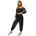 thumbnail image 4 of Linjinx Women Belly Dance Outfits Sequin Long Sleeve Off Shoulder with Pants Set Carnival Black One Size, 4 of 6