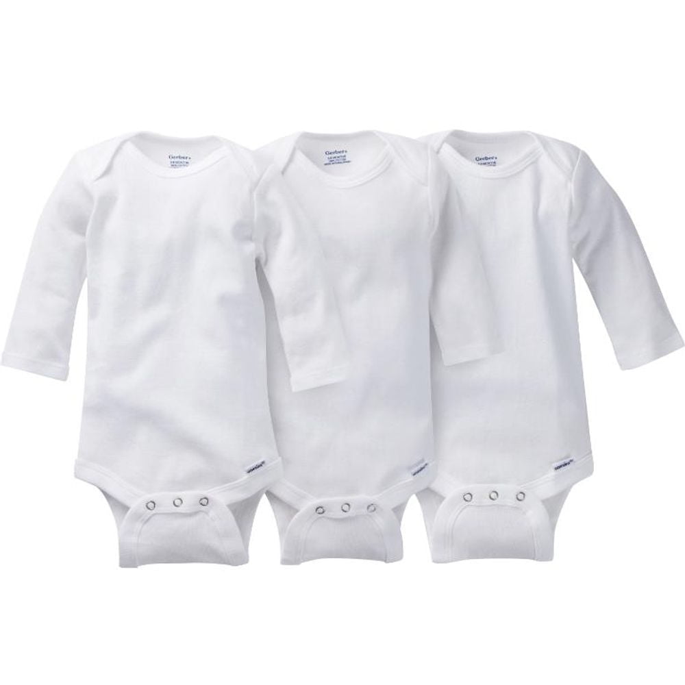 Gerber Baby Boy Or Girl Unisex 3-Pack White Long Sleeves Onesies Size 0-3M 