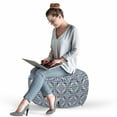 thumbnail image 2 of Moroccan Pouf Cover with Zipper, Azulejo Ceramic Pattern with Rectangle Shapes with Diagonal Square Design, Soft Decorative Fabric Unstuffed Case, 30" W X 17.3" L, Blue Cream Marigold, by Ambesonne, 2 of 5