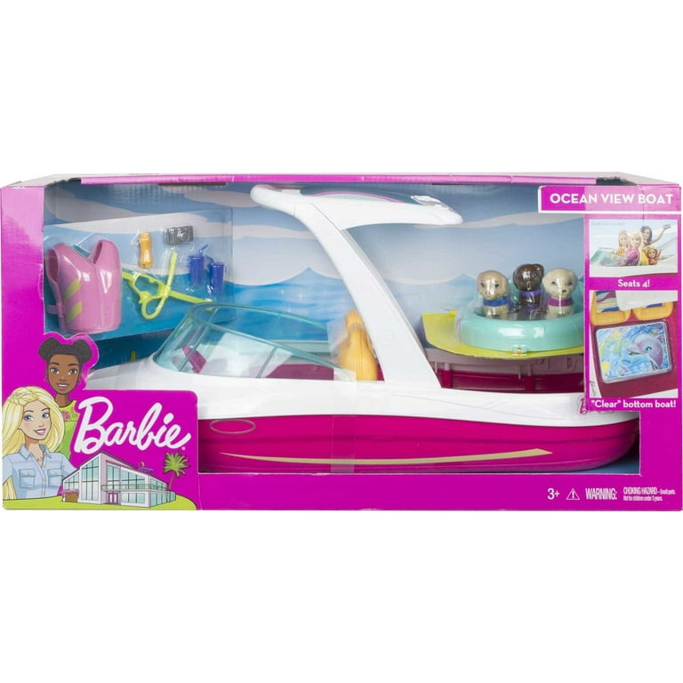 Barbie Boat with Puppy and Themed Accessories, Fits 3 Dolls, Floats in  Water, Great For 3 to 7 Year Olds