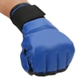 thumbnail image 3 of Guantes de boxeo de cuero PU transpirables para adultos equipo de entrenamiento de bolsa de arena de combate libre guantes azules etiqueta de letra roja, 3 of 10