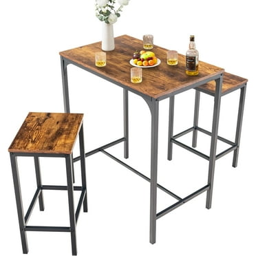 Dining Table Set for 2, 3-Piece Dining Table Set for Kitchen Breakfast Nook, Rectangular Bar Table and Stools for 2 People Kitchen Counter Height Wood Top, Brown