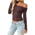 thumbnail image 2 of Women's Sexy Off-Shoulder Top Stretchy Slim Fit Long Sleeve Ruffle Blouse Going Out Shirt for Date Night Essential, 2 of 6
