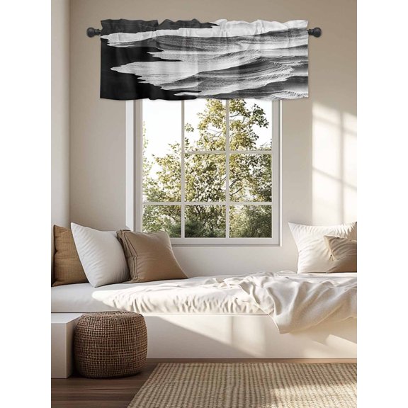 Kitchen Valances for Window, Impressionist Art Abstract Hill Scene Light Filtering Rod Pocket Valance Curtain, Massif Monochrome Art Short Curtains Window Topper for Bedroom Living Room 54x18in