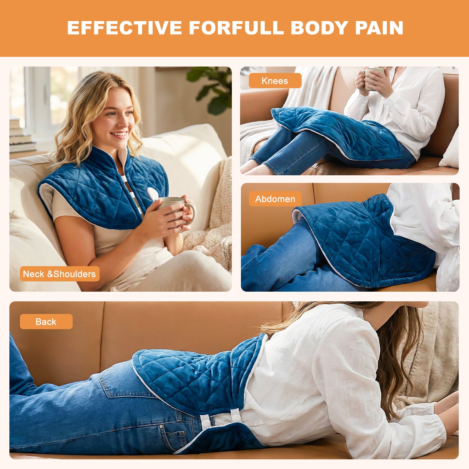 Keenstone Wearable Weighted Heating Pad for Neck and Shoulders Blue , 2.2lb Large Electric Heated Neck Shoulder Wrap for Warmth and Comfort - 19.3"x22.4"