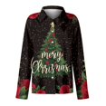 thumbnail image 5 of Women Christmas Tree Print Button Down Shirt Long Sleeve Casual Loose Fit Holiday Blouse Merry Christmas Top, 5 of 5