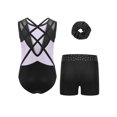 thumbnail image 2 of TTAO Kids Girls Glitter Rhinestone Sleeveless Gymnastics Leotard Ballet Dance Biketard Unitard with Shorts Hairband Set Light Purple 13-14, 2 of 2