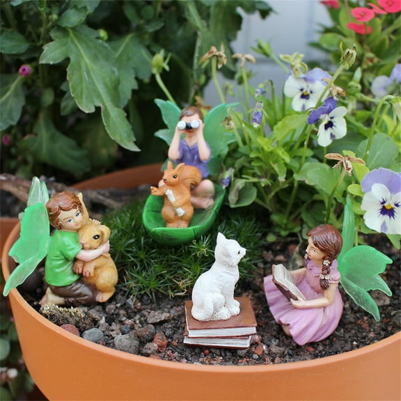 4 Pcs Fairy Garden Accessories,Fairy Garden Cat Rabbit Squirrel Statue,Glow in The Dark Fairies Girl Statue,Reading Figurines Decor,Gift Ideas,Fairies Micro Landscape Ornaments