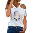 thumbnail image 1 of Blusa de manga corta con estampado de cuello en V informal para mujer a la moda, camiseta de verano con hombros descubiertos Fridja  bn5228, 1 of 8