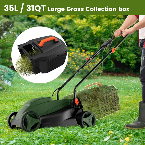 Costway Electric Corded Lawn Mower 12 AMP 14 Inch Walk Behind Lawnmower with Collection Box