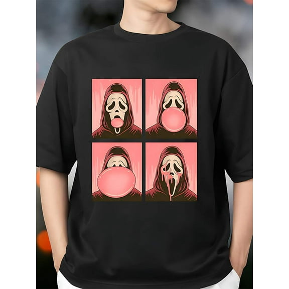 Graphic Ghost Face Bubble Gum T-Shirt, Horror Scream Movie Inspired Tee, Funny & Creepy Design, Halloween Shirt