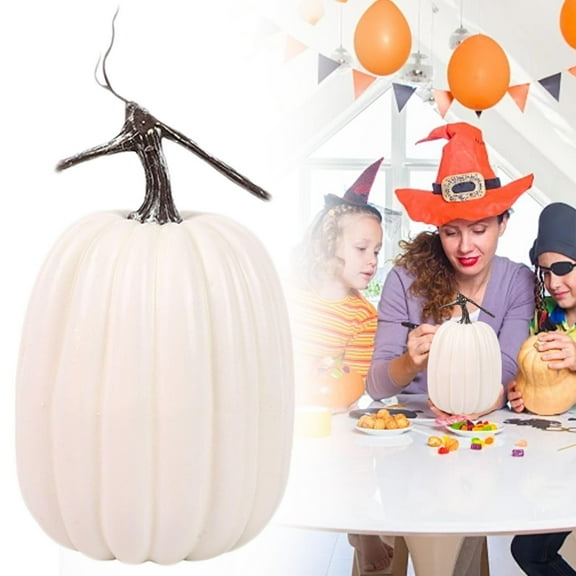 FXMLRLK 1 PCS 8 Inch Plastic Pumpkins for Decorating - Large Artificial Foam Pumpkins for Fall Decor, Halloween, Thanksgiving, Paintable for DIY Crafts & Centerpieces