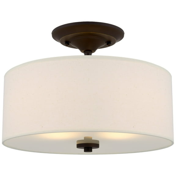 Kira Home Addison 13" Drum Semi Flush Mount with Off-White Fabric Drum Shade, 2-Light Ceiling Light, Oil Rubbed Bronze
