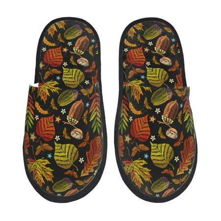 Balery Vintage Autumn Plants Butterfly Slient Indoor Furry Fleece Comfort House Shoes Soft Non-Slip Home Shoes Cotton slippers House Slippers-- Medium