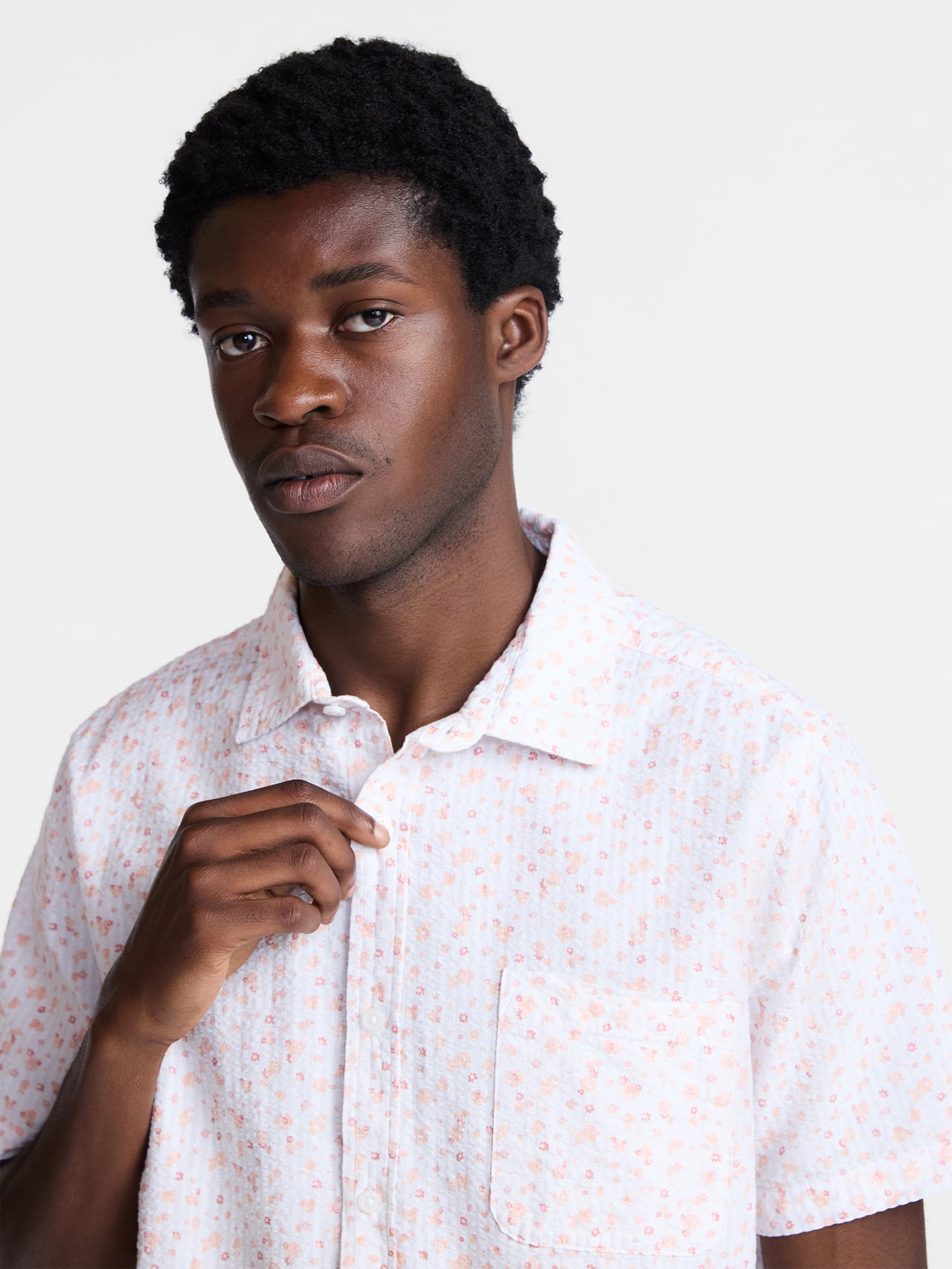 George Men's & Big Men's Modern Fit Seersucker Button Up Shirt with Short Sleeves, Sizes XS-5XL