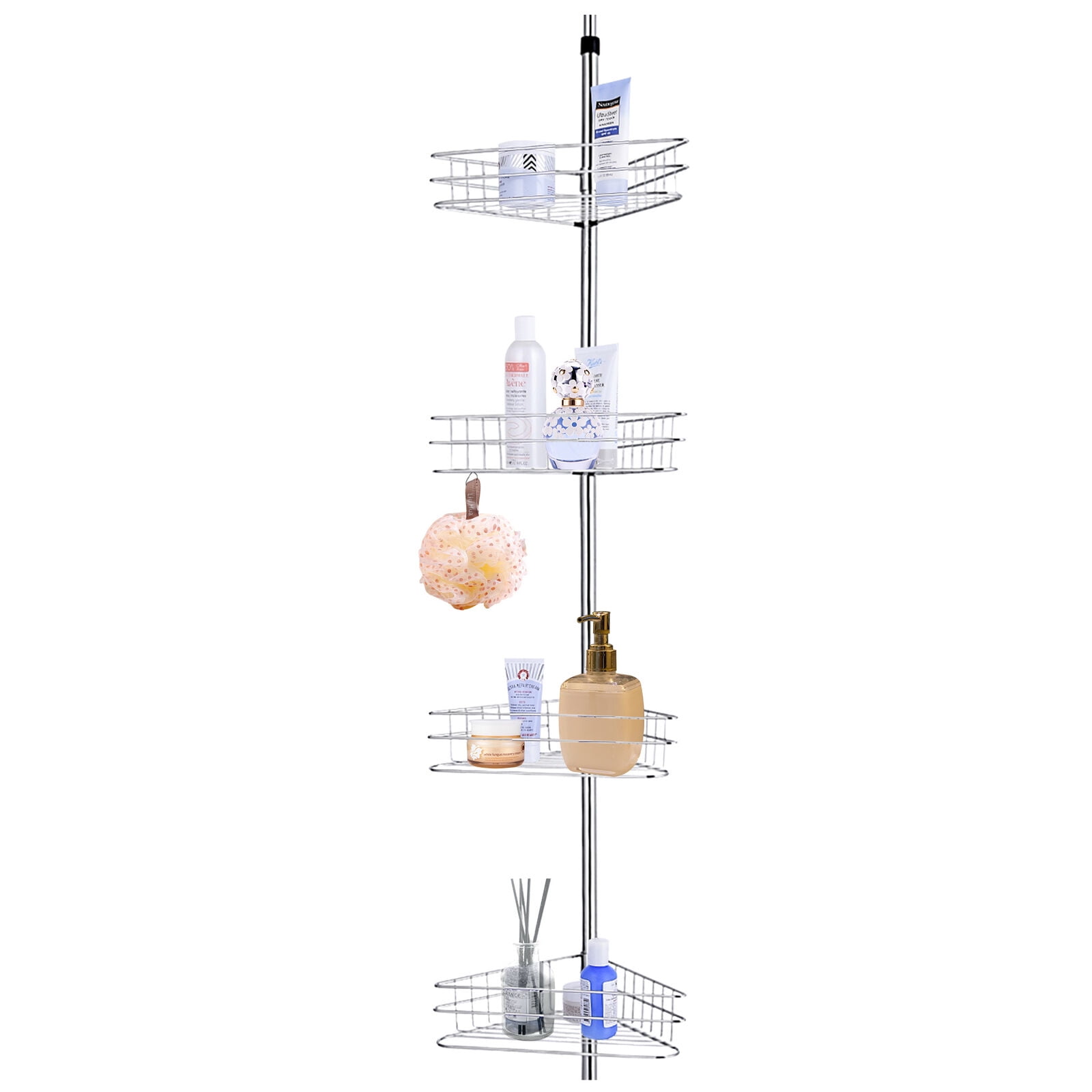 4 Tier Shower Corner Pole Caddy Bathroom Wall Shelf Storage Metal Rack ...