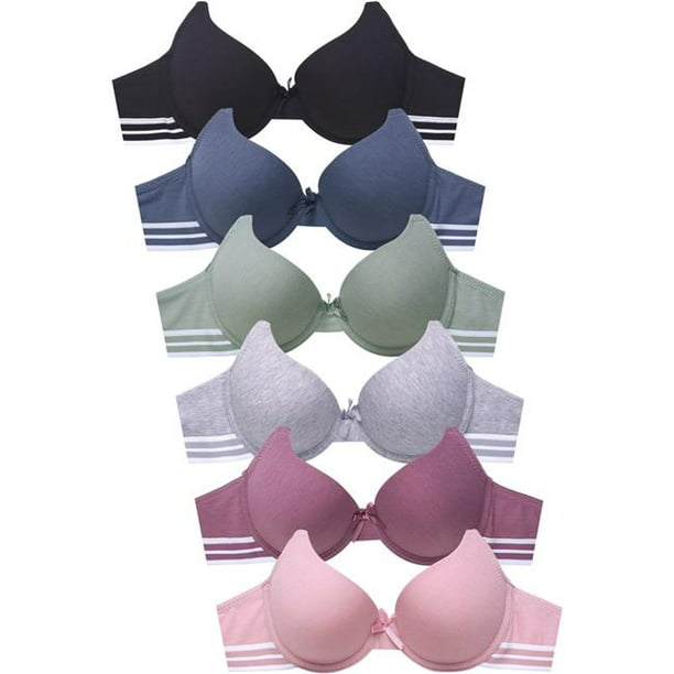 247 Frenzy 24F-BR4531P-36B Women Essentials Mamia Full Coverage Solid  Cotton Blend Bras with Triple Hook & Wide Straps, Assorted Color - Size  36B - Pack of 6 