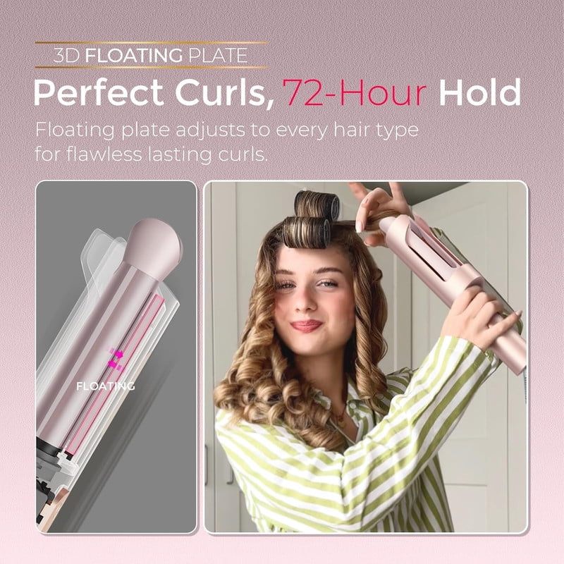 TYMO CurlPro Plus Automatic Rotating Curling Iron, Long Barrel Curling Wand for Long Hair, Anti-Scald, Tangle-Free, 600M Ionic, Dual Voltage, Gold Blush, 1 Inch